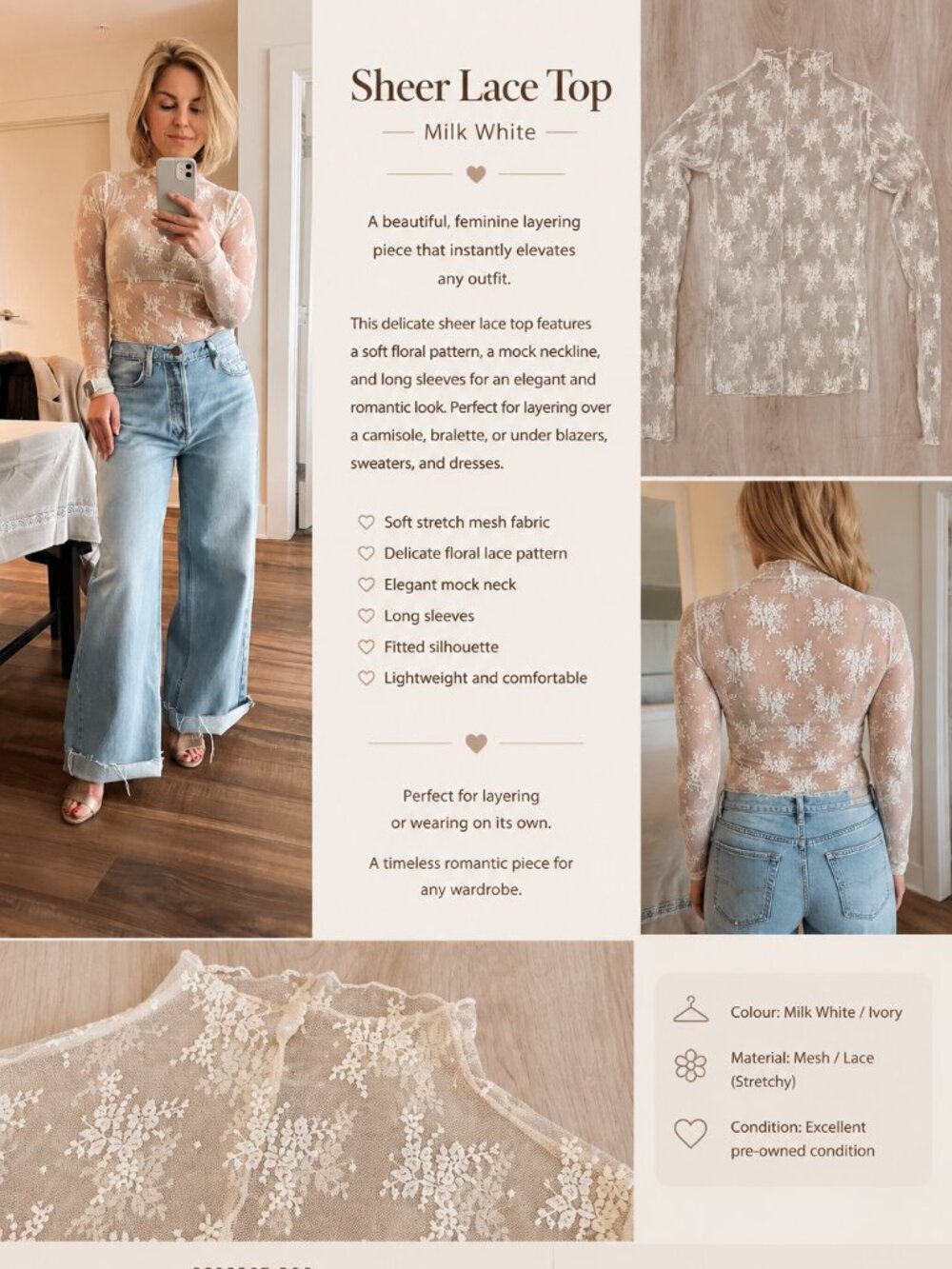 Elegant Sheer Lace Top – Milk White 🤍✨